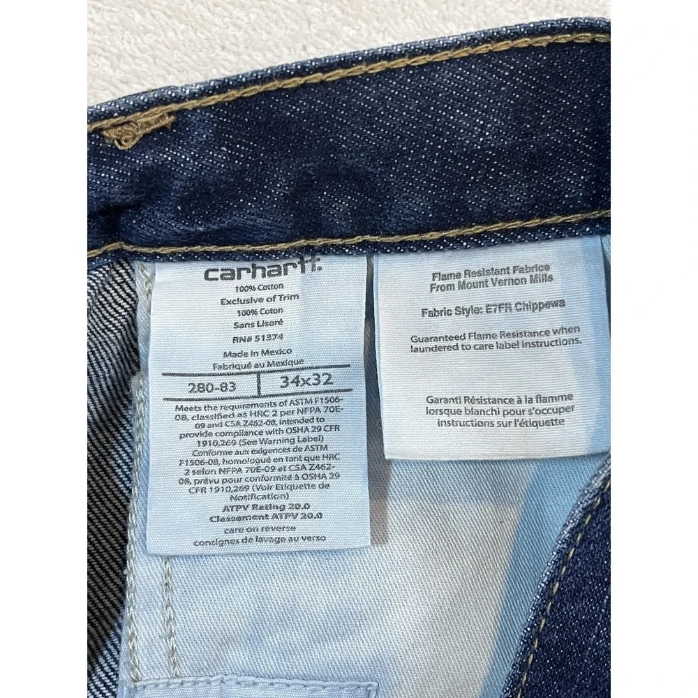 Carhartt FR Relaxed Flame Resistant Jeans Mens 34x32 Blue Dark Wash Denim 280-83